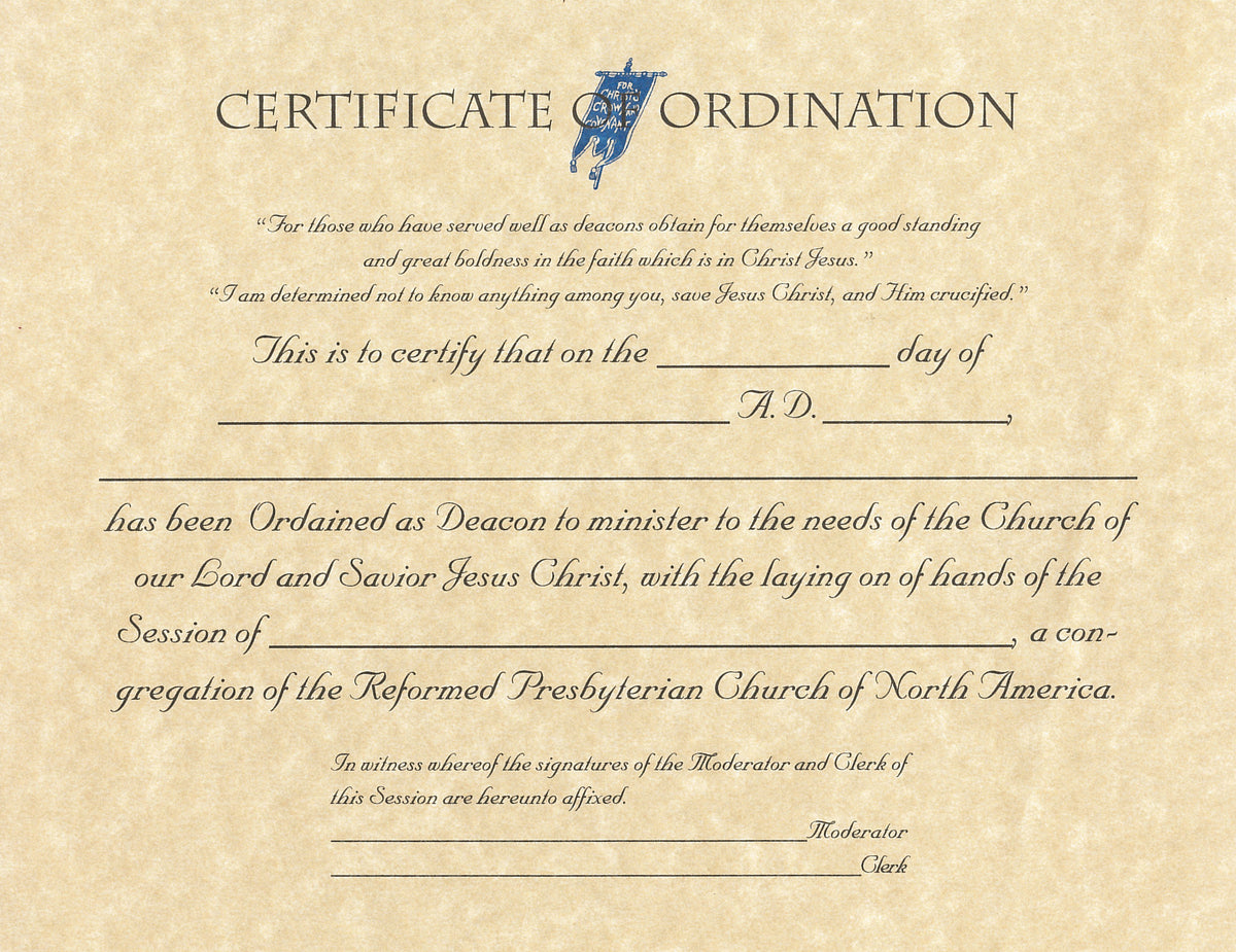 Deacon Ordination Certificate – Crown & Covenant Publications