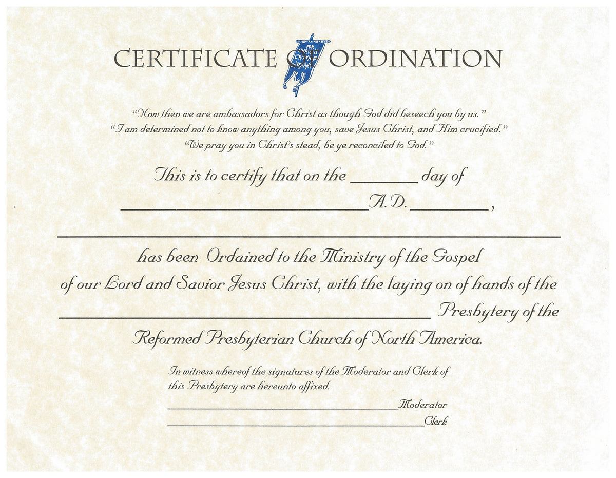 Teaching Elder Ordination Certificate – Crown & Covenant Publications