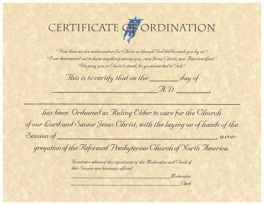 Ruling Elder Ordination Certificate